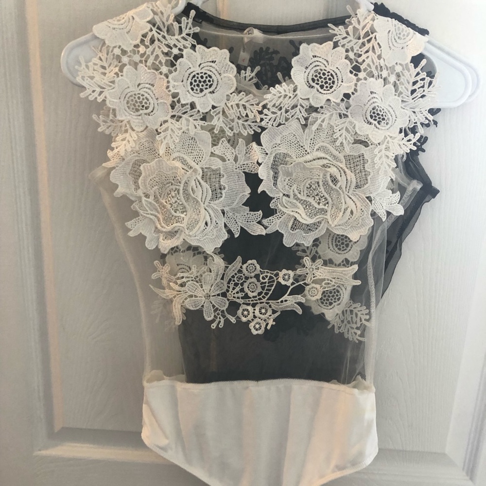 white lace body suit